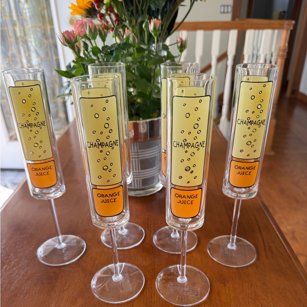 CHAMPAGNE YELLOW/ORANGE MIMOSA INSTRUCTION FLUTES/ STEMS NEW VHTF